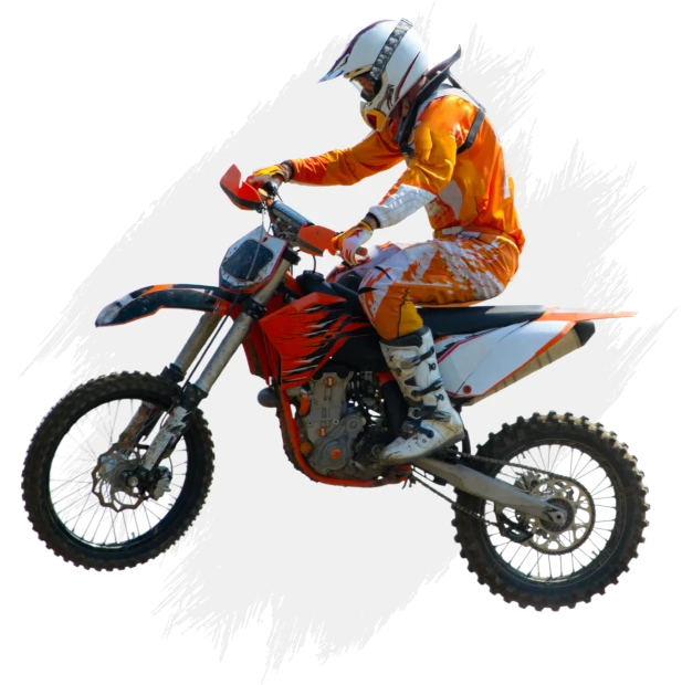 Off-road biker in mid-air action
